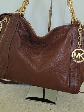 MICHAEL by Michael Kors Stanthorpe Brown Pebbled Leather Y2K  Crossbody Satchel
